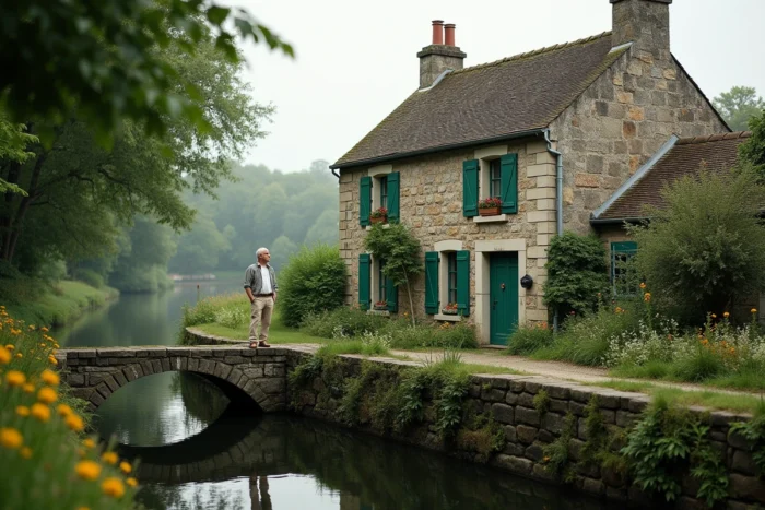 Maison éclusière bretonne en pierre au bord d'un canal, idéale pour un investissement touristique en Bretagne