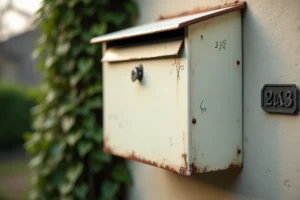 Gros plan sur une boîte aux lettres avec des marques et symboles suspects tracés à la craie par des cambrioleurs potentiels